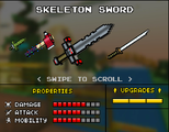 The Skeleton Sword, which was the original base version of the current Fire Demon. It was replaced by the current Fire Demon. It had a short wooden handle, with a black crossguard. The cross guard had a red-eyed black skull. Above that was a long, jagged, black blade.