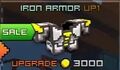 Iron Armor Up1: 3400 coins, 96 shields, high defense.